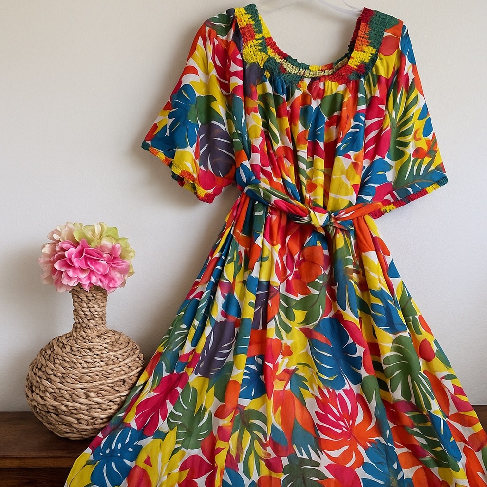 Colorful Tropical Print Dress
